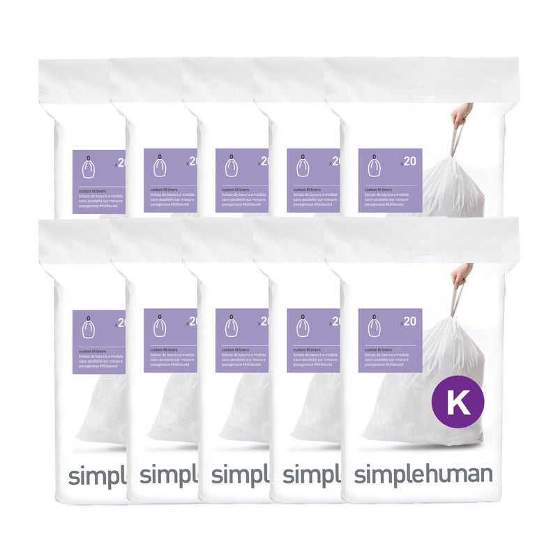 simplehuman Code K 200 Count Custom Fit Liners Drawstring Kitchen Trash Bags OnebyOne MessFree Dispense Extra Thick Double Seamed 50 PCR Plastic 3045 Liter 812 Gallon White - Image 2