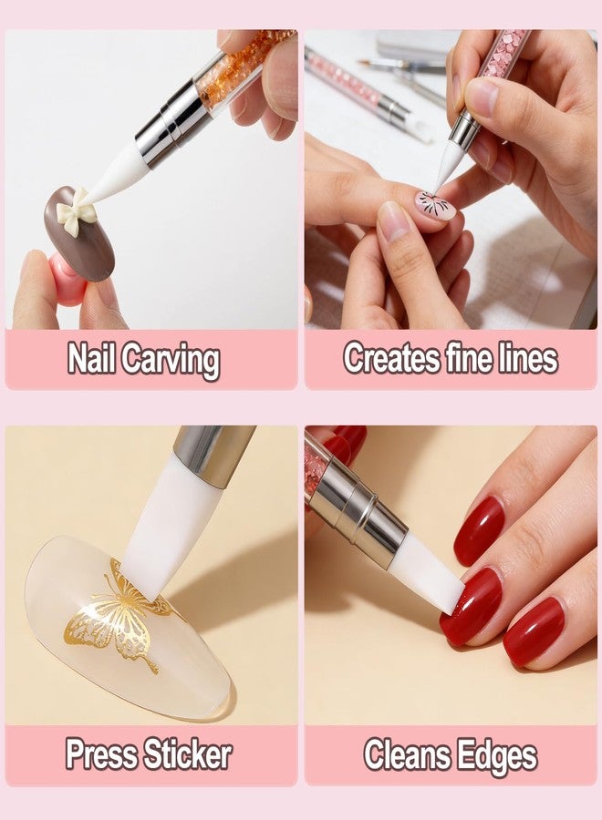 AIBEE 5Pcs Silicone Nail Tools, AIBEE Dual Tipped Nail Sculpting Tool Acrylic Handle Rubber Nail Brush Nail Art Tools for Design Carving Drawing Shaping - Image 5