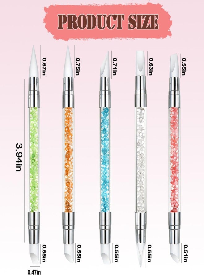 AIBEE 5Pcs Silicone Nail Tools, AIBEE Dual Tipped Nail Sculpting Tool Acrylic Handle Rubber Nail Brush Nail Art Tools for Design Carving Drawing Shaping - Image 2