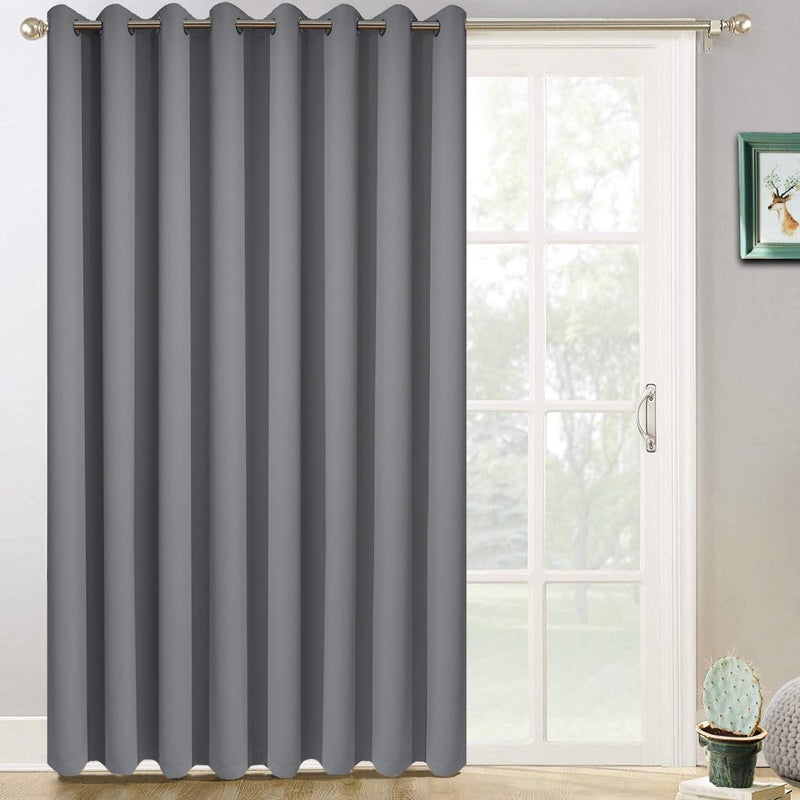 Yakamok Blackout Patio Curtains 100x96 Inches for Sliding Door Extral Wide Blackout Curtain Panels Thermal Insulated Room Divider  Grommet Top 8 Tall by 83 Wide  Grey