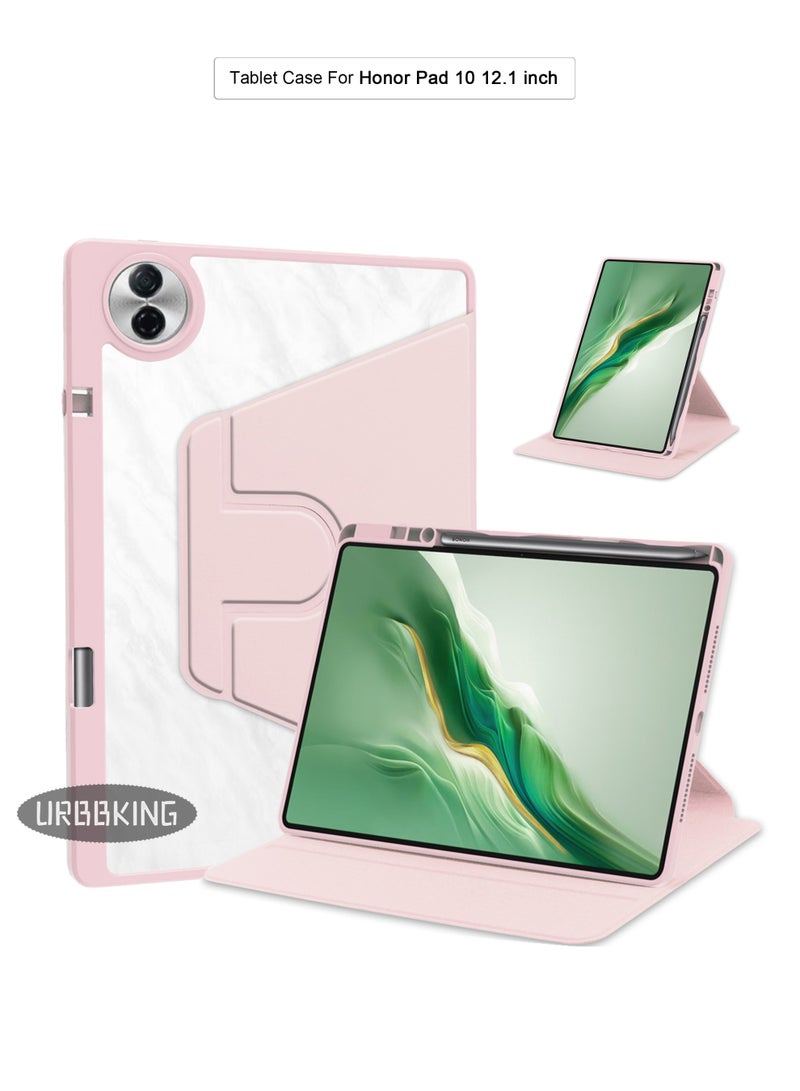 يوارب كينج غلاف الدوارة 12.1 بوصة متوافق مع Honor Pad 10 مع غطاء الدوارة 360 درجة مع غطاء مفتوح متعدد الزوايا مع قلم وردي - Image 1