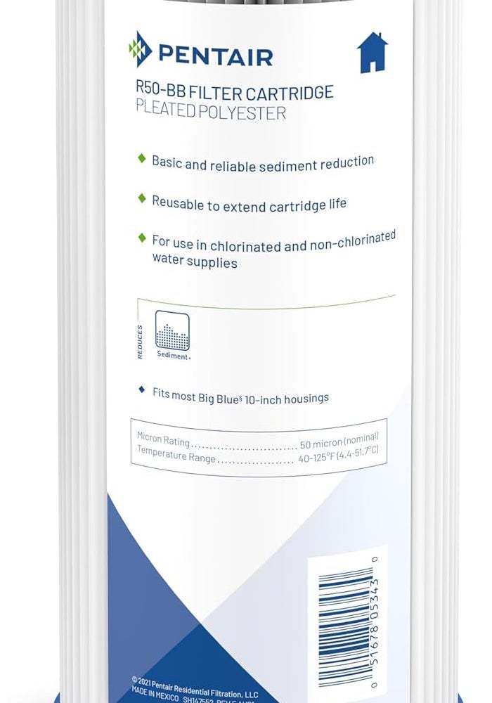 Pentek R50-BB Pleated Polyester Sediment Filter Cartridge - 50 Micron, 9-3/4" x 4-1/2" - Image 1