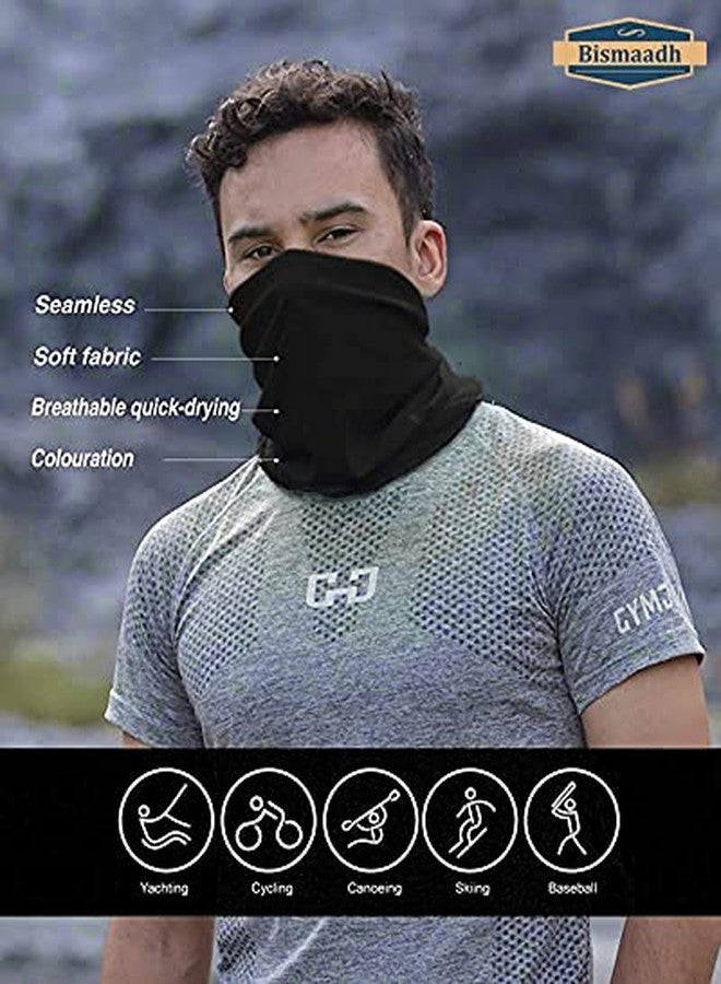 BISMAADH Unisex Seamless Stretchy Bandanas Multi-Purpose Balaclava Headband Scarf for Outdoor, Sports, Dust Protection Black - Image 2