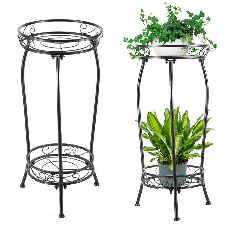 Kavlium 2-Pack Plant Stand Indoor Outdoor,Tall Black Metal Rustproof Stable Plant Stands,2 Tier 27.1 inch Multiple Plant Rack for Planter Corner Garden Living Room & Garden - Image 1