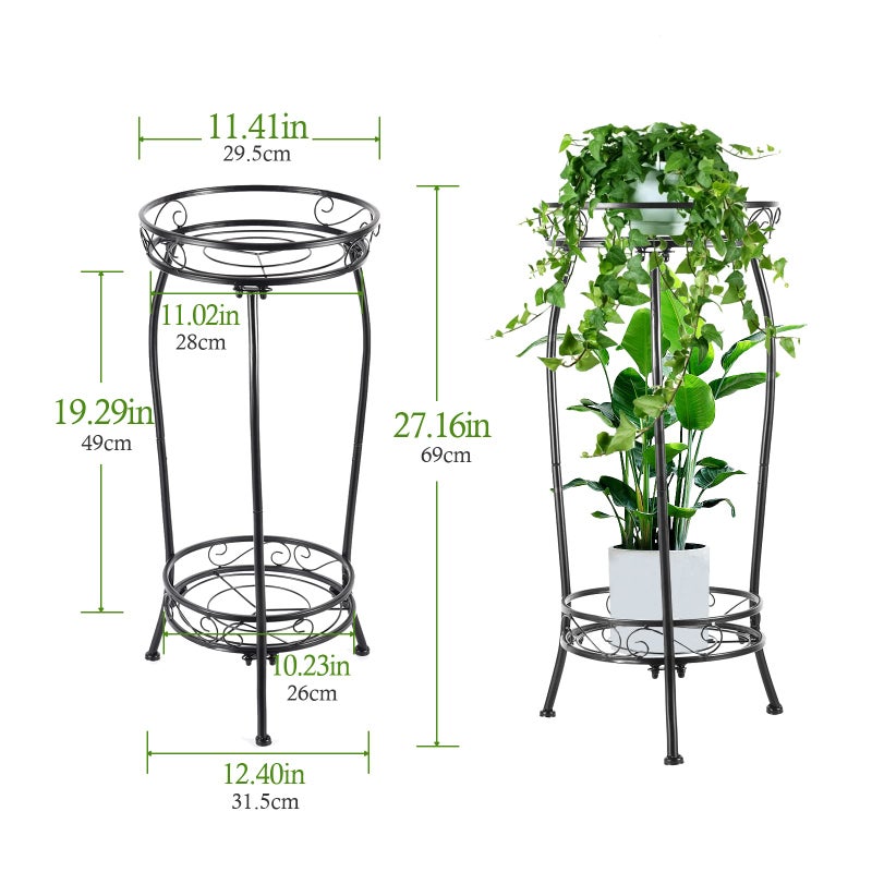 Kavlium 2-Pack Plant Stand Indoor Outdoor,Tall Black Metal Rustproof Stable Plant Stands,2 Tier 27.1 inch Multiple Plant Rack for Planter Corner Garden Living Room & Garden - Image 2