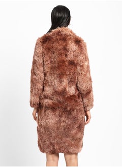 Campus Sutra Women's Chestnut Brown Red Single-Breasted Fleece Long Coat  - Image 5
