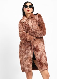 Campus Sutra Women's Chestnut Brown Red Single-Breasted Fleece Long Coat  - Image 1