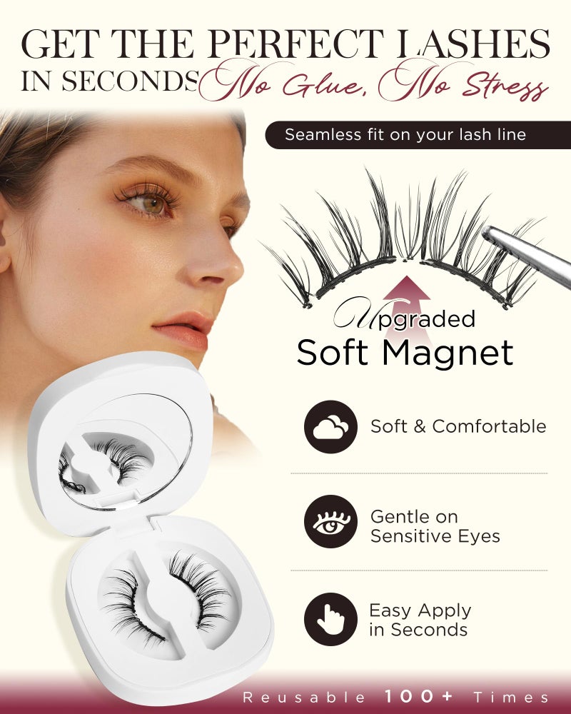 BEYELIAN Magnetic Eyelashes with Applicator, Soft Magnetic Lashes Natural Look Upgrade Lash Fixer Comfortable & Secure Fit Easy to Apply Reusable (CS101+Lash Fixer) - Image 3