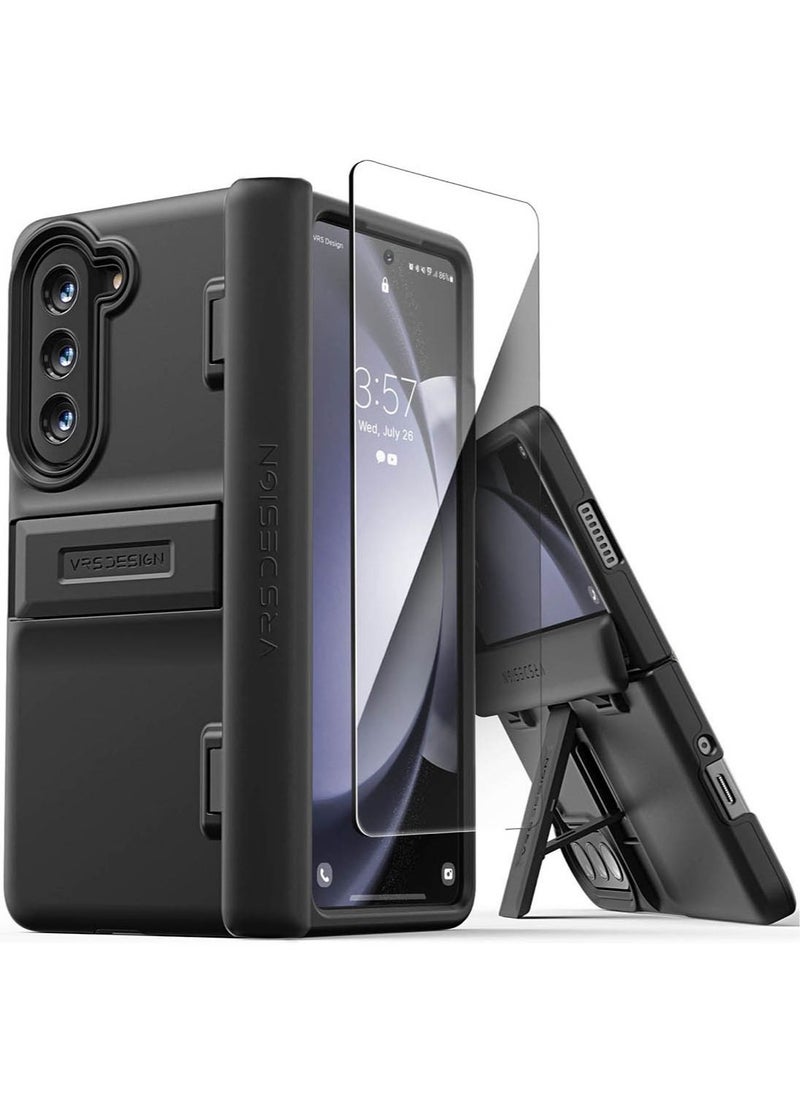 VRS Design Quick Stand Modern Samsung Galaxy Fold 5 Case Cover with Multi Angle Kickstand and Front Screen Protector - Matte Black  - Image 1