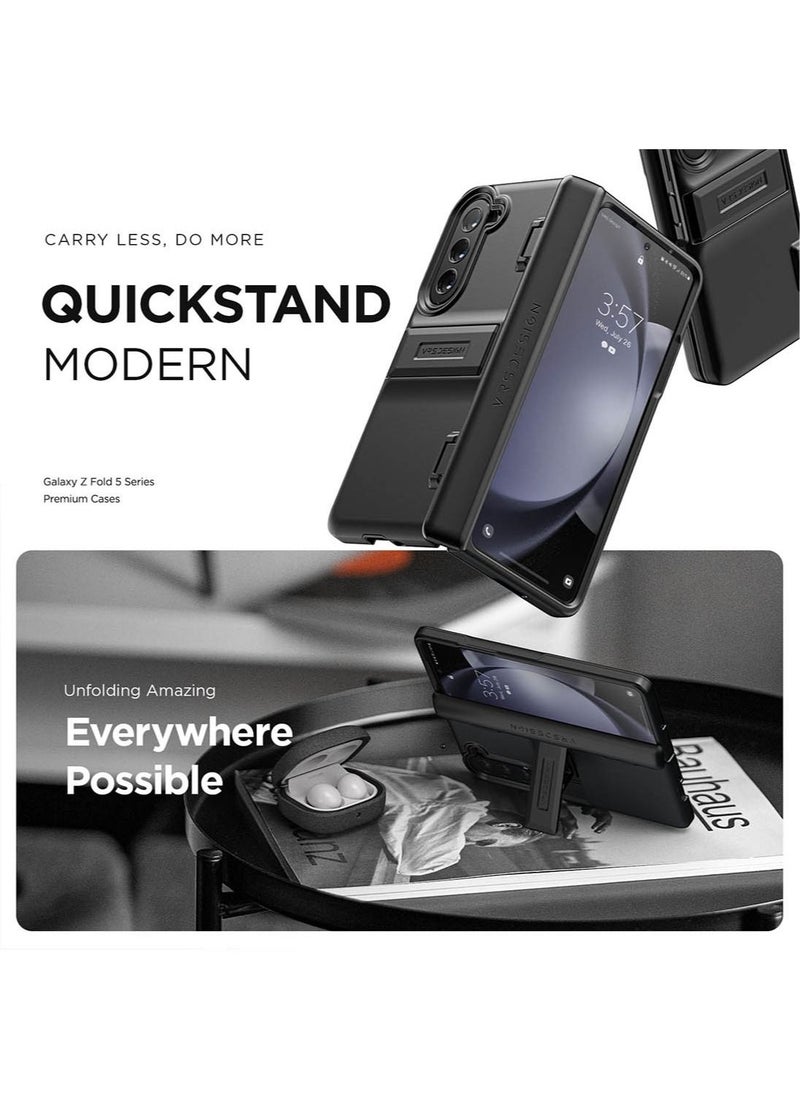 Quick Stand Modern Samsung Galaxy Fold 5 Case Cover with Multi Angle Kickstand and Front Screen Protector - Matte Black