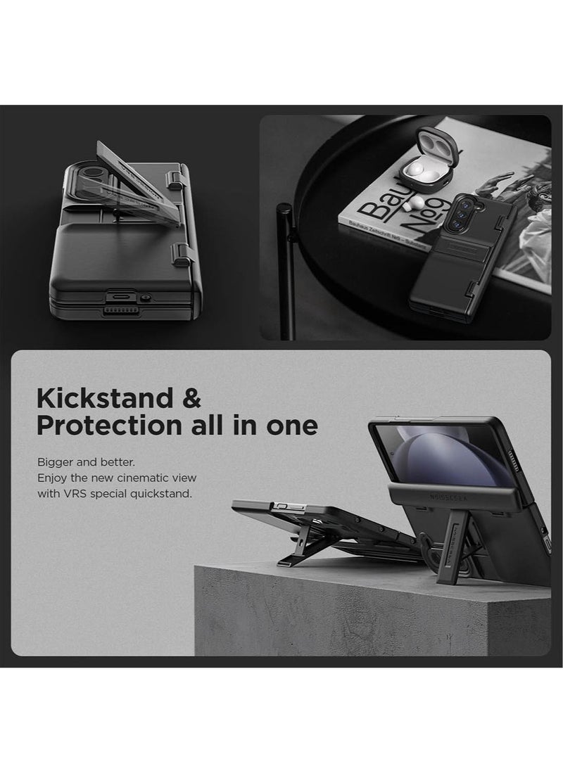 VRS Design Quick Stand Modern Samsung Galaxy Fold 5 Case Cover with Multi Angle Kickstand and Front Screen Protector - Matte Black  - Image 2