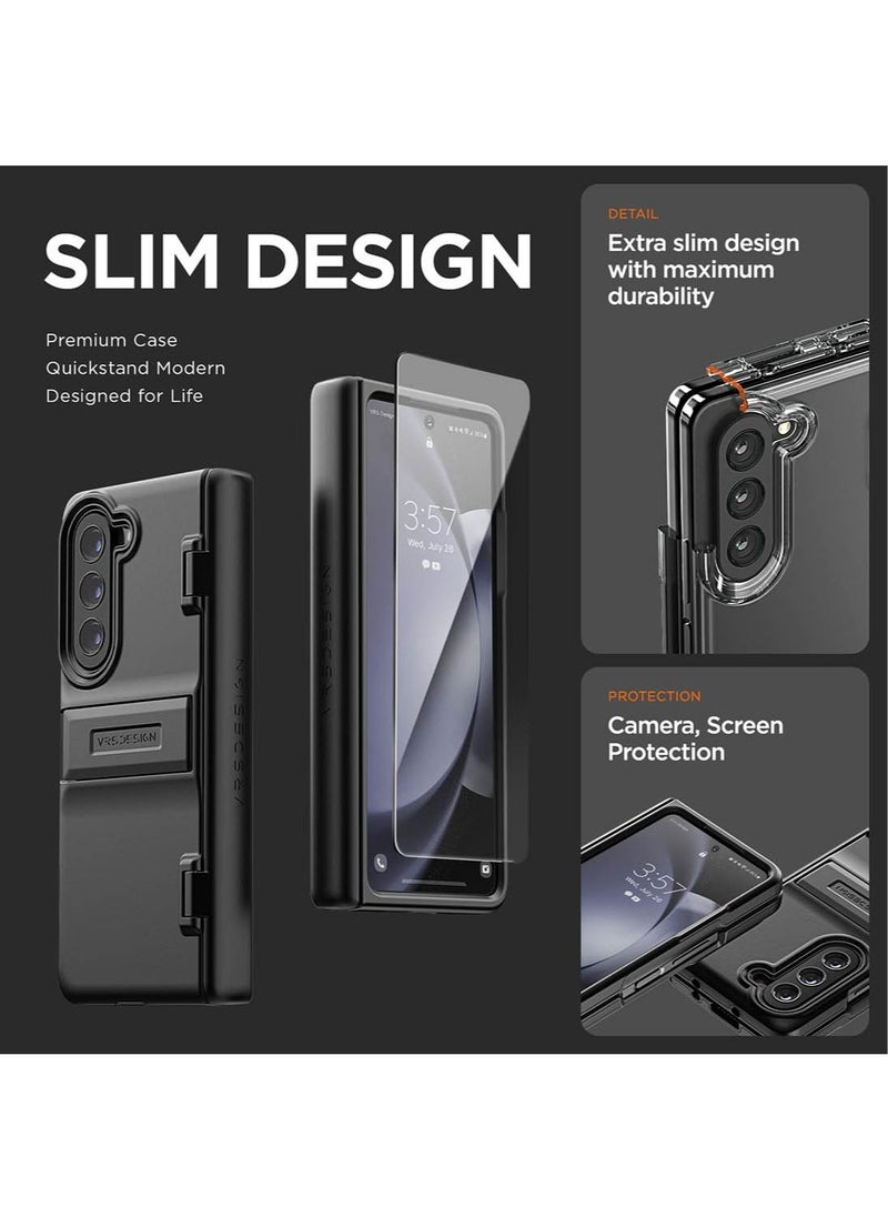 VRS Design Quick Stand Modern Samsung Galaxy Fold 5 Case Cover with Multi Angle Kickstand and Front Screen Protector - Matte Black  - Image 3