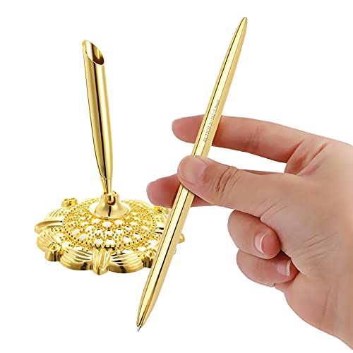 RUTICH Hollow Round Pen Holder Signing Pen Set for Wedding Bridal Golden - Image 4