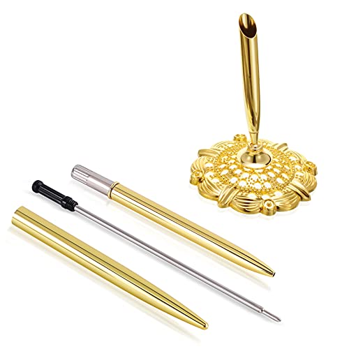 RUTICH Hollow Round Pen Holder Signing Pen Set for Wedding Bridal Golden - Image 3