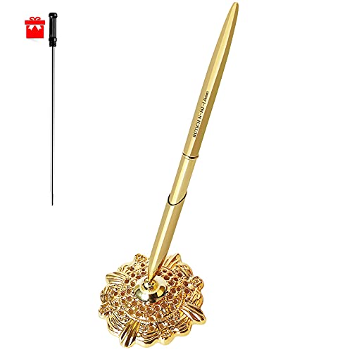 RUTICH Hollow Round Pen Holder Signing Pen Set for Wedding Bridal Golden - Image 1