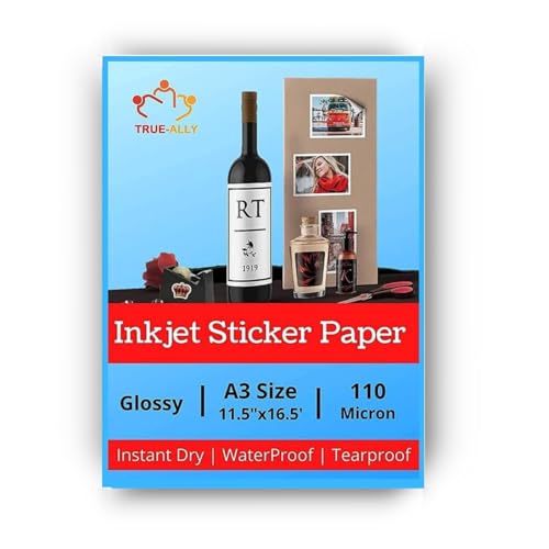 True-Ally A3 Size Glossy Self Adhesive Vinyl Sticker Photo Paper for Inkjet Printer (White) Waterproof, Dries Quickly, Tear Resistant DIY Sticker printing Art (A3-50 Sheets) - Image 1