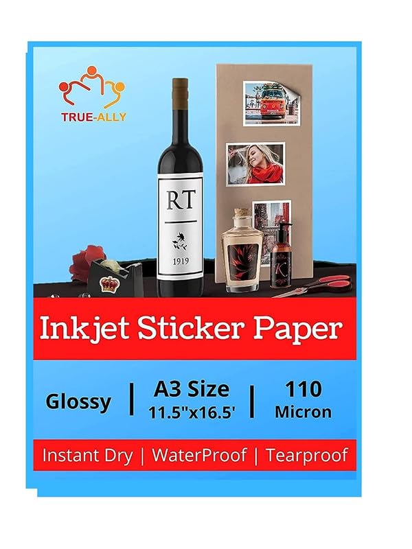 True-Ally A3 Size Glossy Self Adhesive Vinyl Sticker Photo Paper for Inkjet Printer (White) Waterproof, Dries Quickly, Tear Resistant DIY Sticker printing Art (A3-50 Sheets) - Image 2