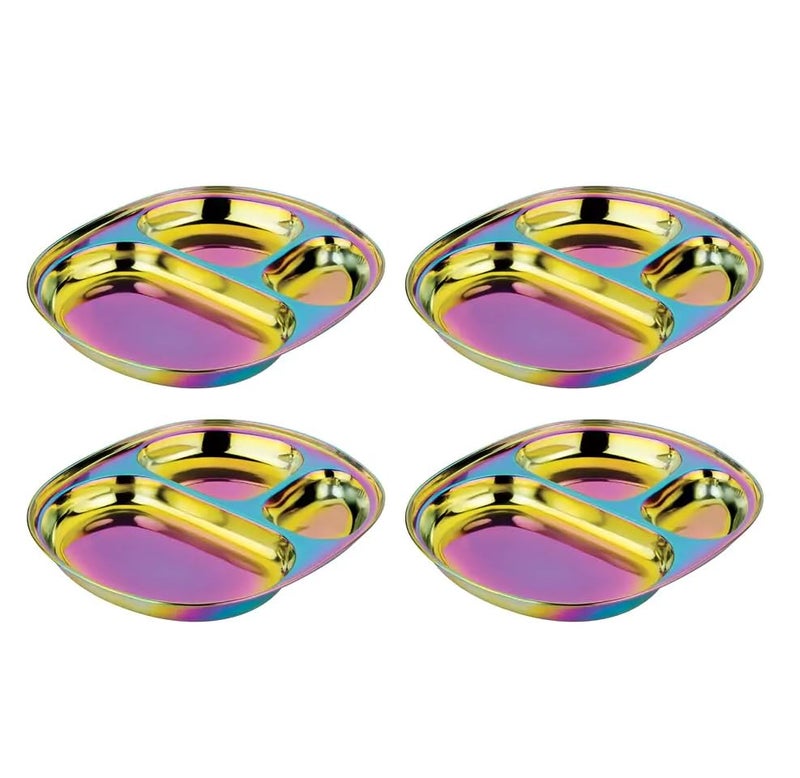 Ahimsa Stainless Steel Plates for Kids Divided Plates for Toddlers Pediatrician Designed Non Toxic Toddler Plate BPA Free Dishwasher Safe Rainbow Set of 4