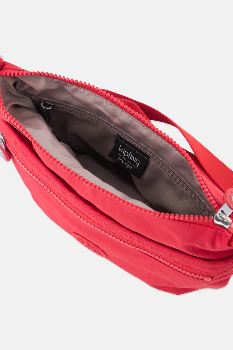 kipling حقيبة كتف نسائية بشعار العلامة التجارية مع حلقة مفاتيح، حمراء - Image 3