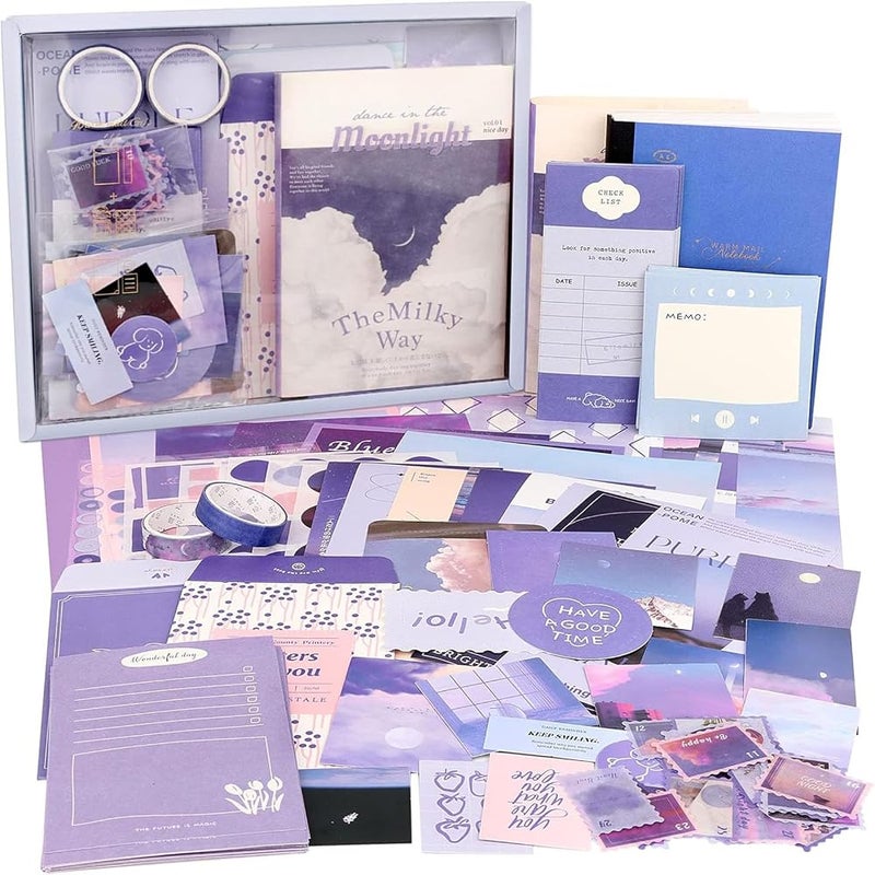 Ubyhome 346 Pcs Scrapbooking Supplies Kit, Vintage Aesthetic Scrapbooking Kit for Bullet Junk Journal Kit, Journaling Supplies, DIY Journaling Supplies, Craft DIY Gift for Adult Teen Girl Kid (Purple) - Image 1