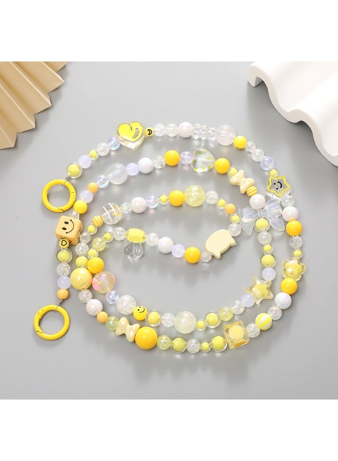 NIBEMINENT Beaded Phone Lanyard, Anti Lost Removable Wrist Strap, Candy Color Beads Bracelet Pendant, Phone Keychain Lanyard,K324/Yellow