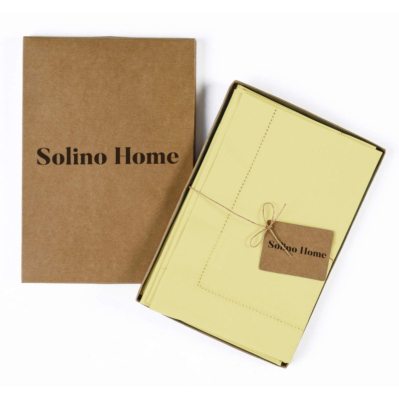 سولينو هوم مناديل عشاء Solino Home 20 × 20 بوصة - Cotton Linen Hemstitch مناديل القماش الأصفر مجموعة من 4 لعيد الفصح الربيعي - مصنوع يدويًا وقابلًا للآلة - Image 3