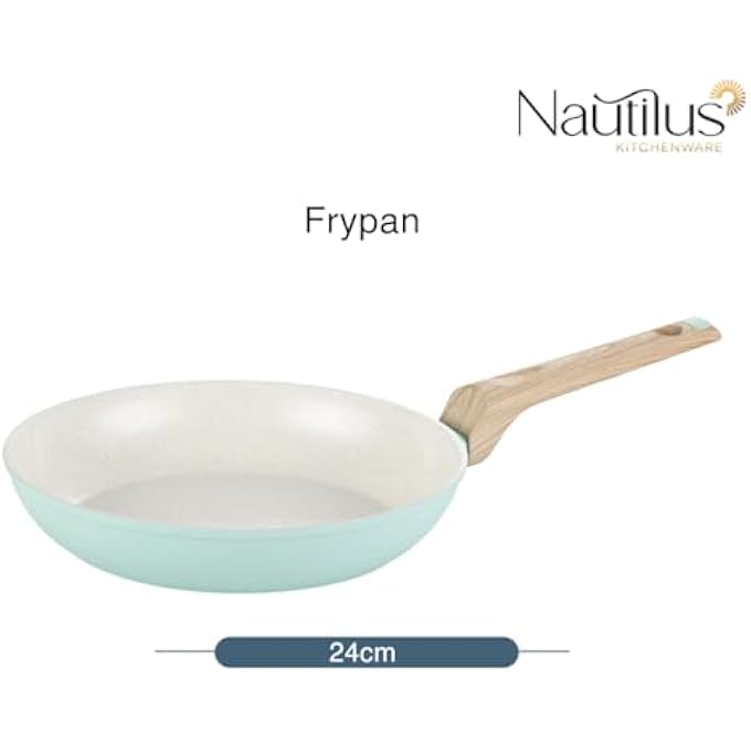 Nautilus Kitchenware Frypan 24Cm Forged Aluminium Ceramic Coating Frying Pan Pfoa Free Dishwasher Safe Skillet Soft Touch Handle Cookware  Light Green - Image 2
