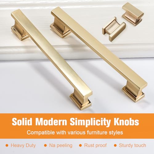 VEHCIL 20 Pack Square Brushed Gold Cabinet Pulls, 5 Inch(128mm) Hole Centers Gold Cabinet Handles Hardware for Kitchen Cupboard Closet Bathroom Dresser Drawer, Solid Zinc Alloy - Image 3