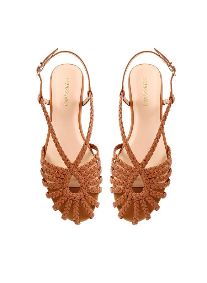 PIZZ ANNU Women's Sophia Braided Flat Sandals Comfortable Memory Foam Walking Shoes Summer Gladiator Slingback Ankle Strap Strappy Sandals, Brown, 9 - Image 2