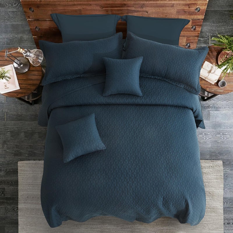 Blythease Oversized King Bedspread 128x120 Extra Wide, Modern & Contemporary Look, Lightweight Bedding Cover, Reversible, 5 Piece, 100% Microfiber, Navy Blue - Image 3