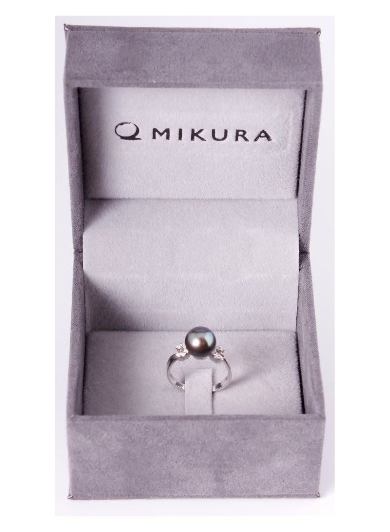 MIKURA Ring, Freshwater Pearls, A Quality, Treated Black Color, 9.5-9.0MM, 18KW, 12D 0.13CT  - Image 3