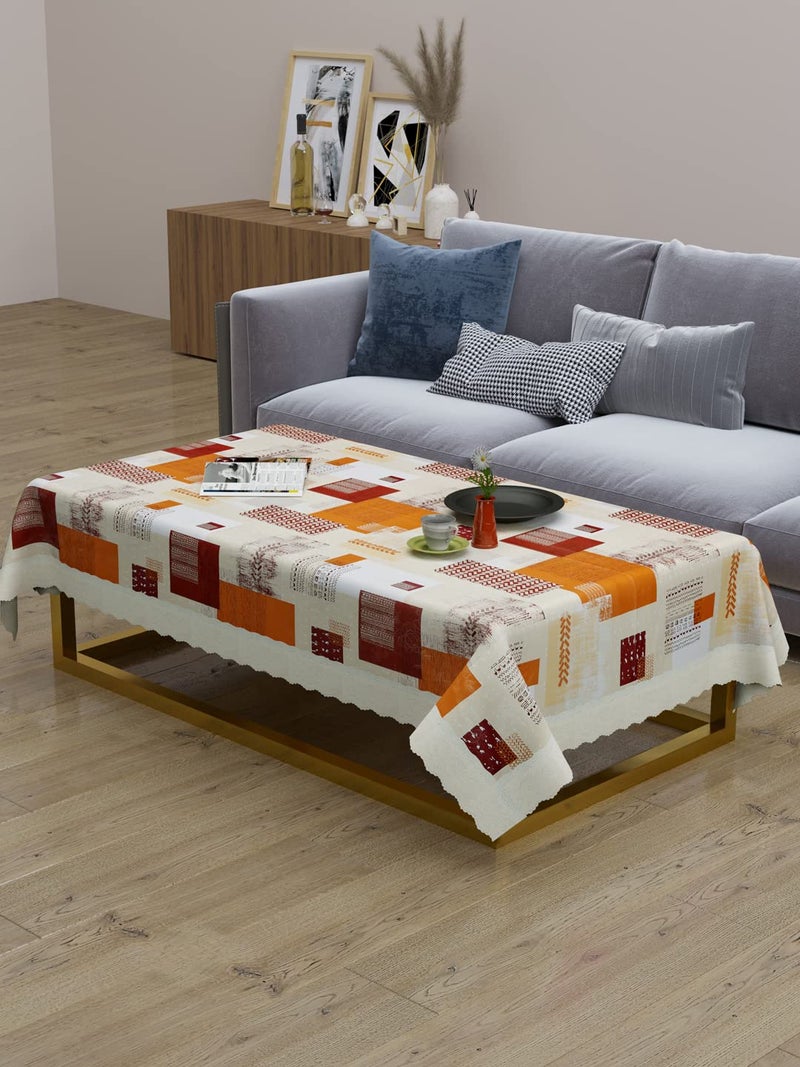 Clasiko Centre Table Cover; 40x60 Inches; PVC; Maroon & Orange Checks; Anti Slip - Image 1