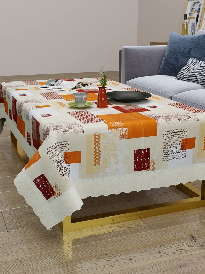 Clasiko Centre Table Cover; 40x60 Inches; PVC; Maroon & Orange Checks; Anti Slip - Image 2