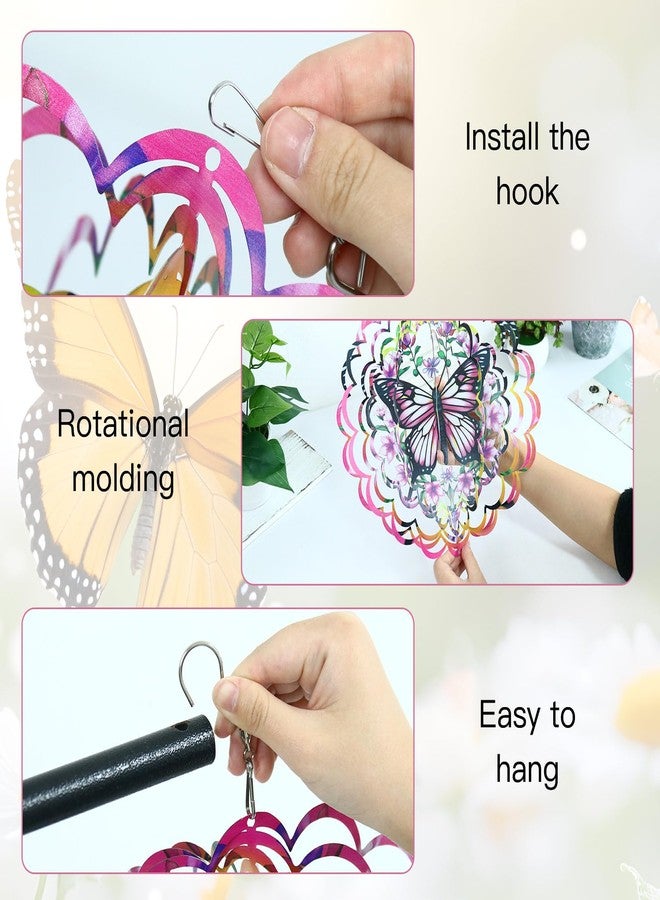 KOYILTD دوارات هوائية ثلاثية الأبعاد على شكل فراشات من KOYILTD مقاس 12 بوصة، هدايا عيد ميلاد مميزة للنساء، منحوتات معدنية معلقة، زينة حديقة على شكل فراشات، منحوتات هوائية للحديقة الخارجية (وردي) - Image 4