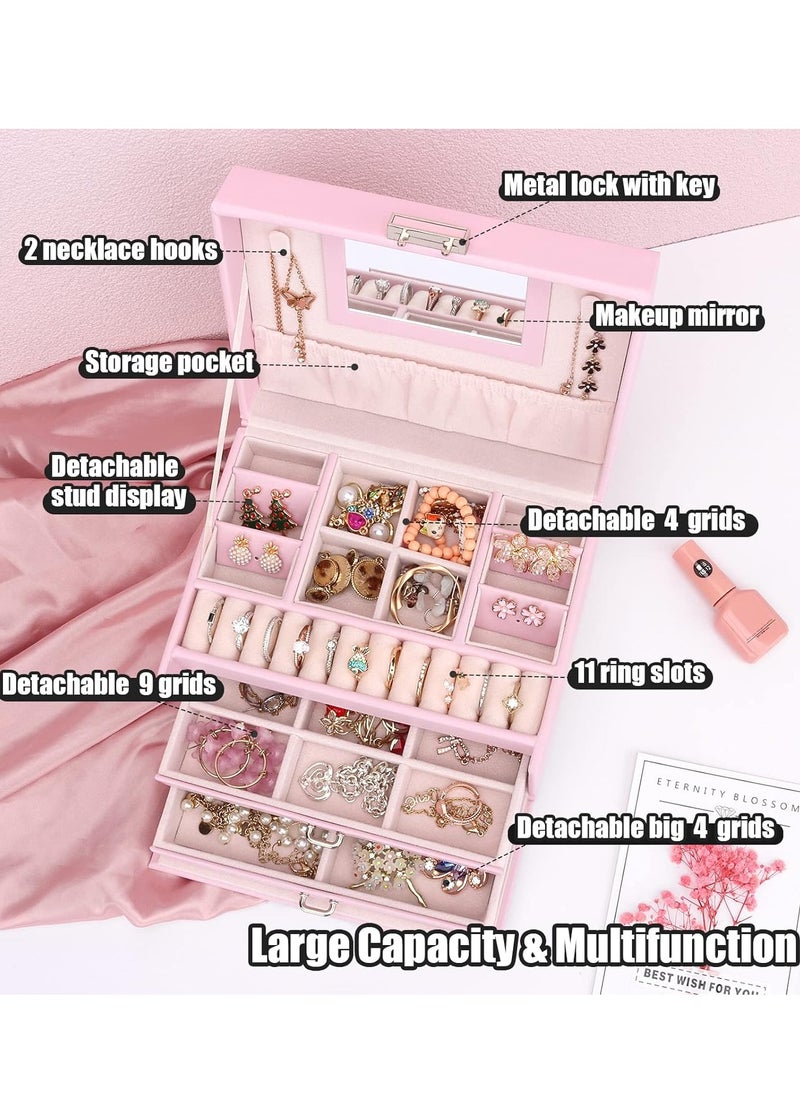 Gerenic - Jewellery Box with Drawers for Women and Girls, PU Leather Large Jewellery Organiser for Rings, Earrings, Bracelets, Necklaces and more - Image 1