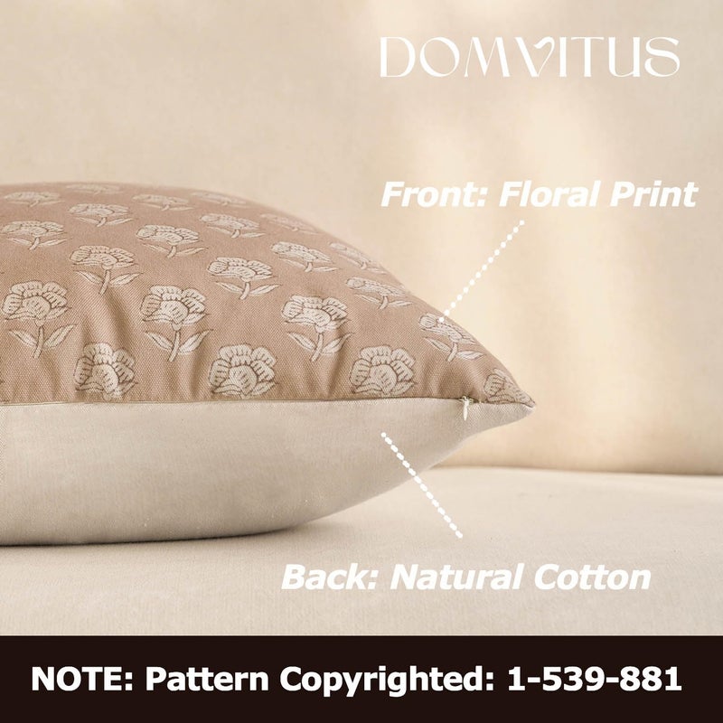 DOMVITUS Floral Pillow Covers 18x18 Throw Pillow Covers Decorative Farmhouse Block Floral Print Vintage Pillow Cover for Living Room Couch Bed  Light Camel  1PC - Image 2