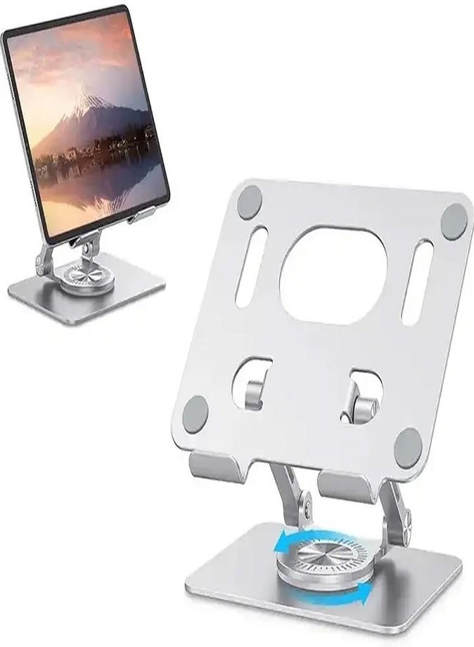 LIVVY 360° Rotating Metal Tablet & Phone Stand, Adjustable Foldable Desk Holder for iPad Pro/Air/Mini, iPhone 16 Pro Max, Galaxy Tab,12.9” iPad, Drawing & Office Use