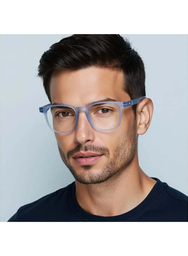 Lenskart Hustlr Powered Reading Glasses (+1.75) with Bluecut & Antiglare coating | Light Frames | Sky Blue Full Rim Square | For Men & Women | Medium | LH R17369