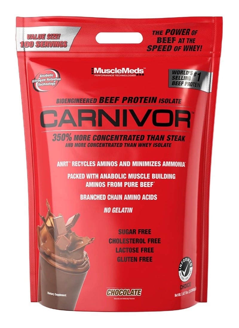 MUSCLEMEDS Musclemeds, Carnivor, Beef Protein Isolate, 7.47 lbs, Chocolate, 100 Servings  - Image 1