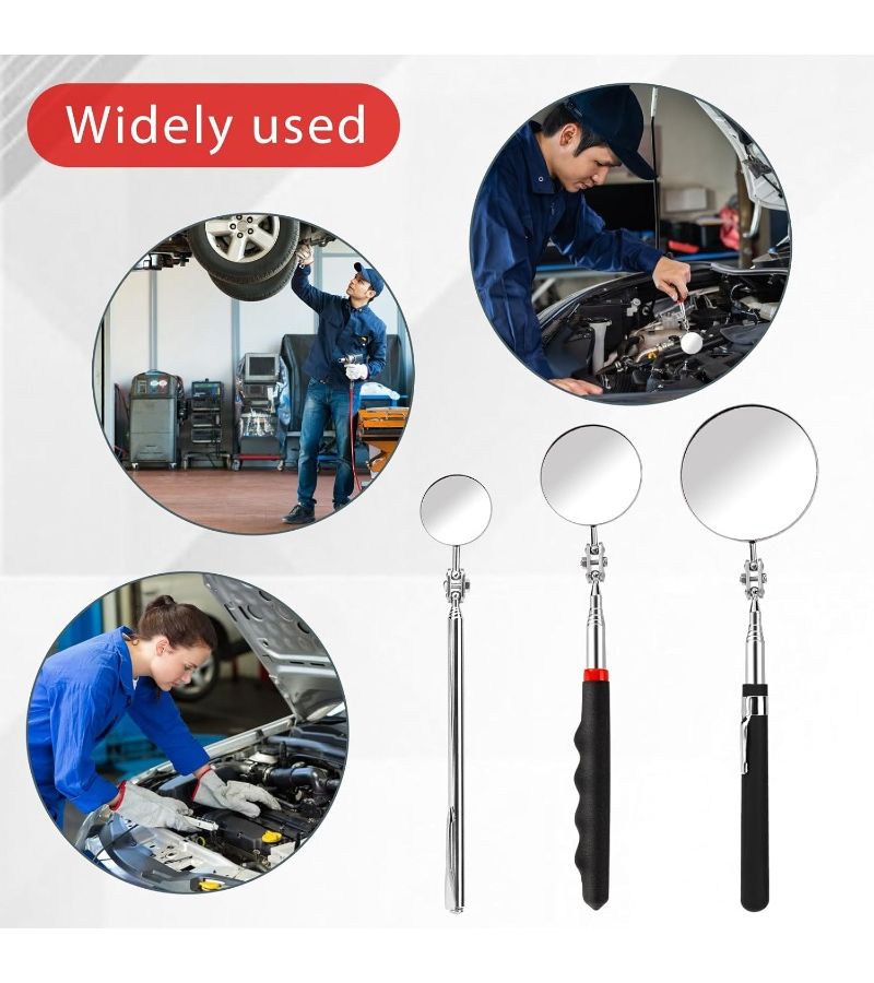 3pcs Set Extendable Round Inspection Mirror Auto Repair Tool For Small Parts Eyelashes Oral Observation - Image 4