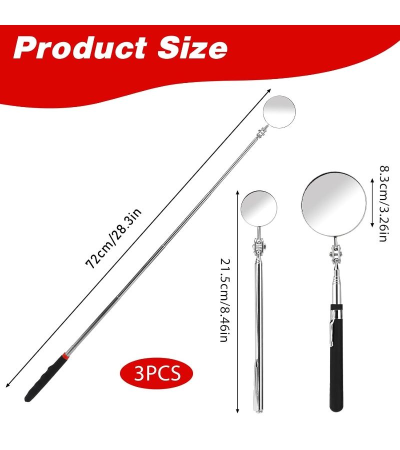 3pcs Set Extendable Round Inspection Mirror Auto Repair Tool For Small Parts Eyelashes Oral Observation - Image 2