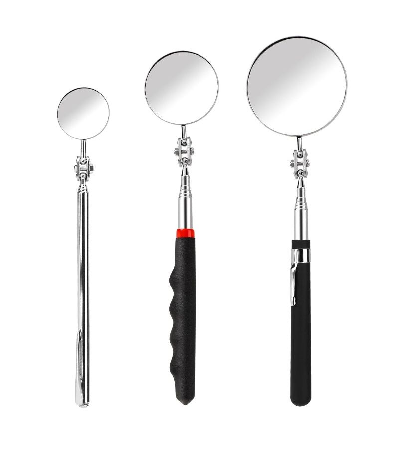3pcs Set Extendable Round Inspection Mirror Auto Repair Tool For Small Parts Eyelashes Oral Observation - Image 1