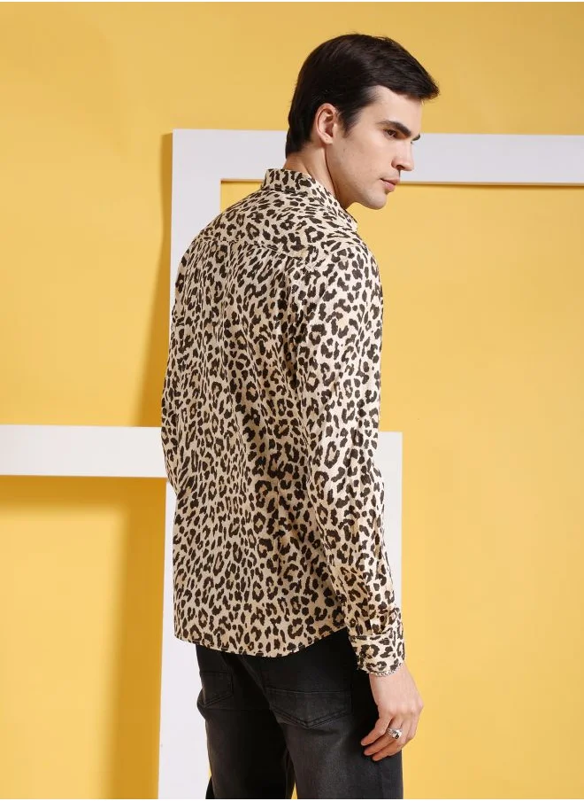 شركة المرآب الهندية Men Slim Fit Printed Full Sleeves Cutaway Collar Party Wear Shirt