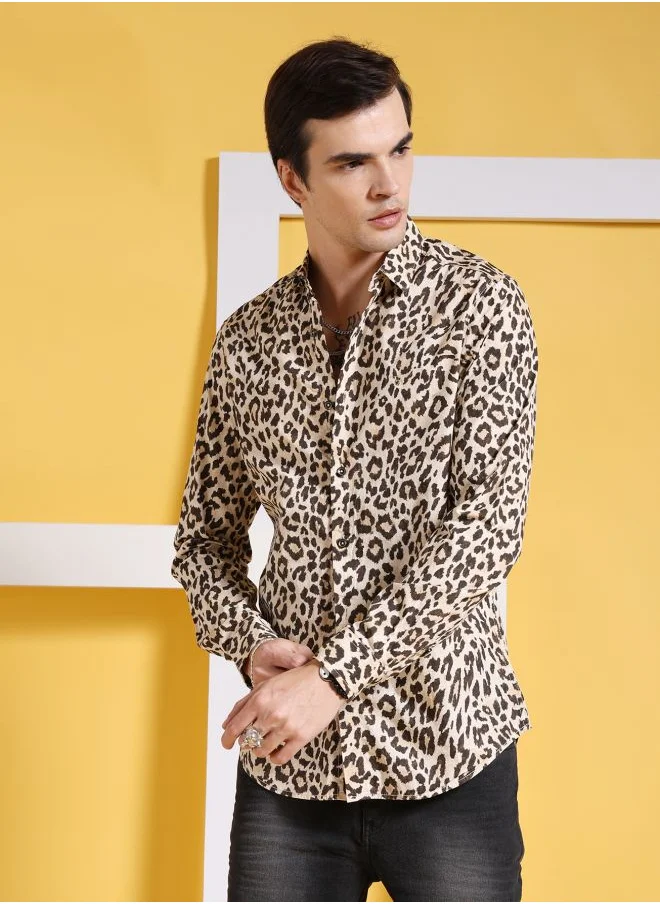 شركة المرآب الهندية Men Slim Fit Printed Full Sleeves Cutaway Collar Party Wear Shirt