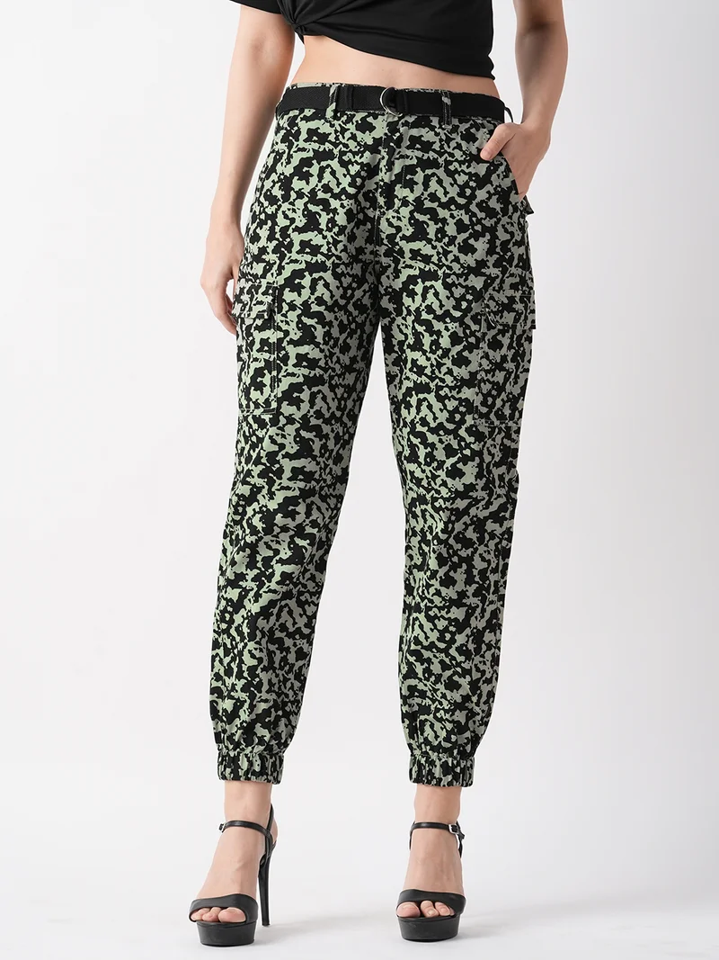 globus Women Animal Printed Smart Tapered Fit Joggers Trousers