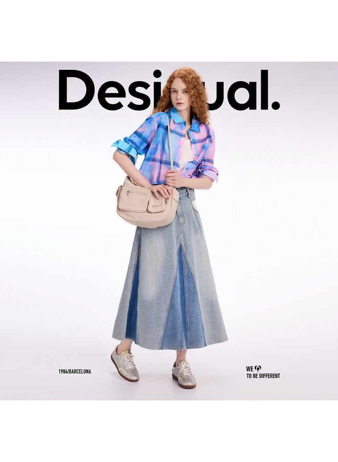 DESIGUAL تنورة ميدي من الجينز بتصميم A-line بلونين مع ذيل سمكة مغسول - Image 3