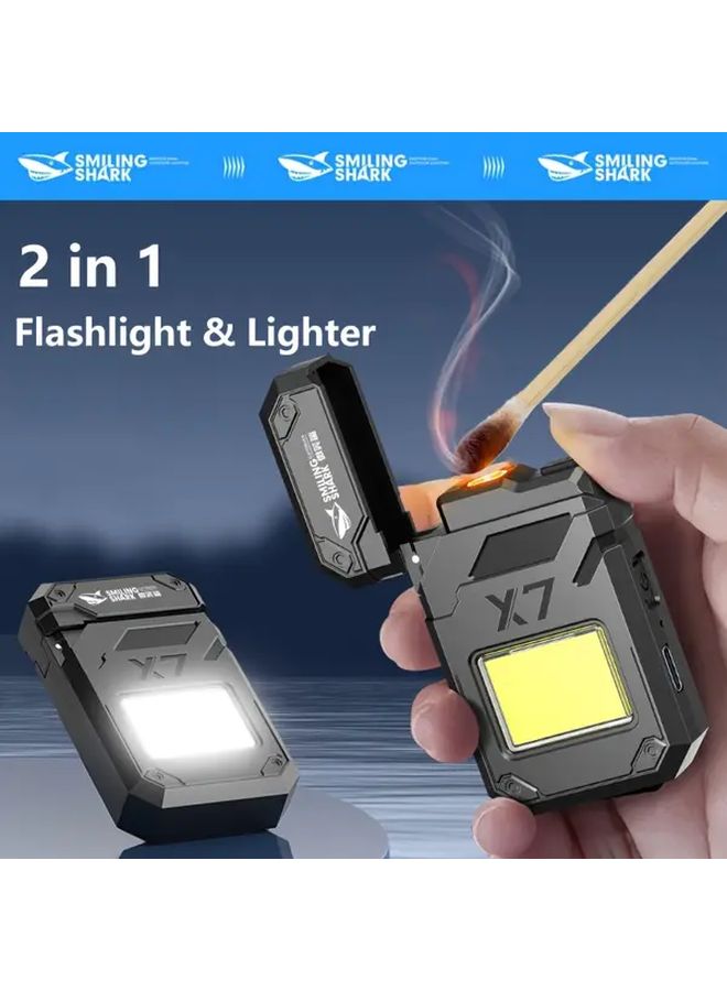 أسود 2 في 1 مصباح يدوي كوب ولاعة USB C قابل للشحن بمفتاح سلسلة، 3 أوضاع للتخييم في الهواء الطلق - Image 1