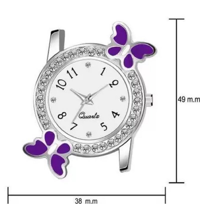 Acnos Silicone Premium Pink Purple Strap White Dial Diamond Analog Watches For Girl Best Design Butterfly Combo 2 Pack Of 2, Pink Band - Image 5