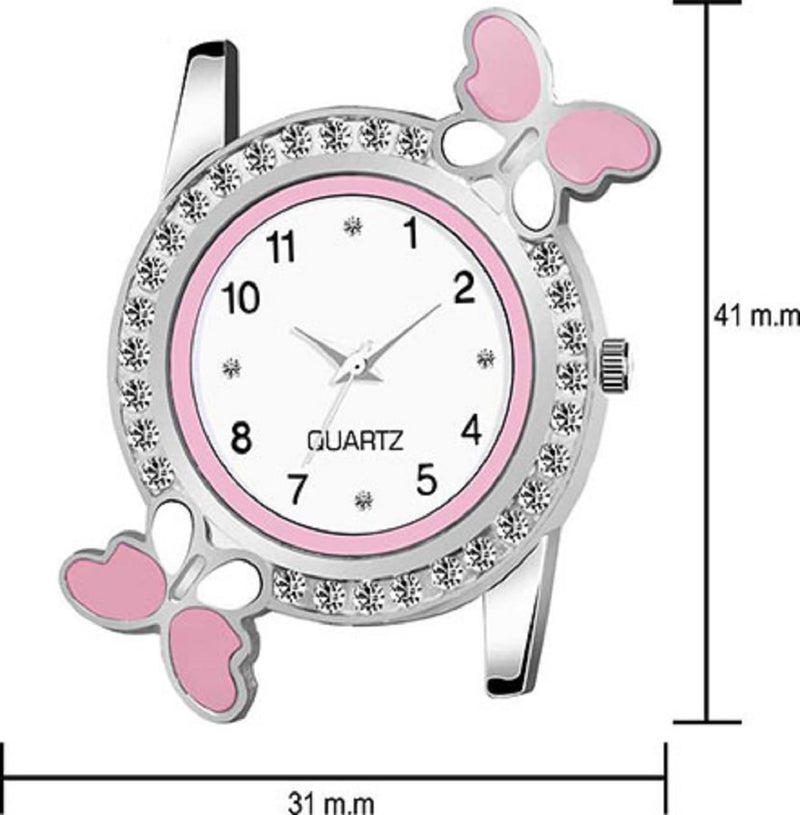 Acnos Silicone Premium Pink Purple Strap White Dial Diamond Analog Watches For Girl Best Design Butterfly Combo 2 Pack Of 2, Pink Band - Image 4