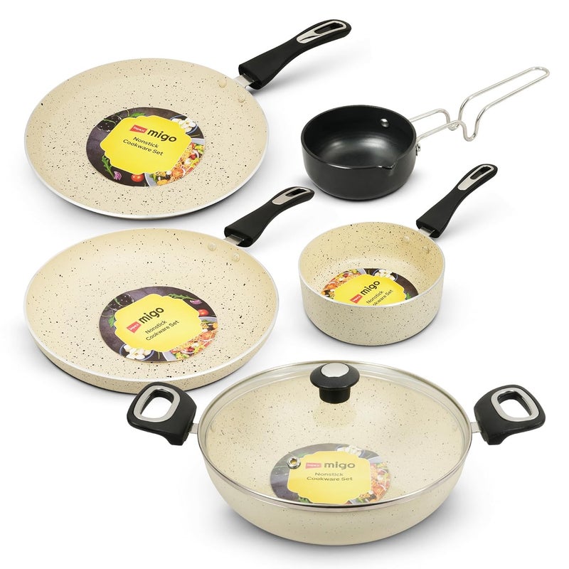 Impex 6 Pcs Nonstick Granite Cookware Set | 3 mm Thickness | Induction Bottom Cookware Set, Nonstick Cookware Set of Frypan, Kadai Pan, Tawa Pan, Tadka Pan and Milk Pan | 1 Year Warranty - Image 1